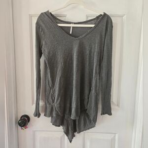 Free People Small Gray V-Neck Asymmetrical Women Top
